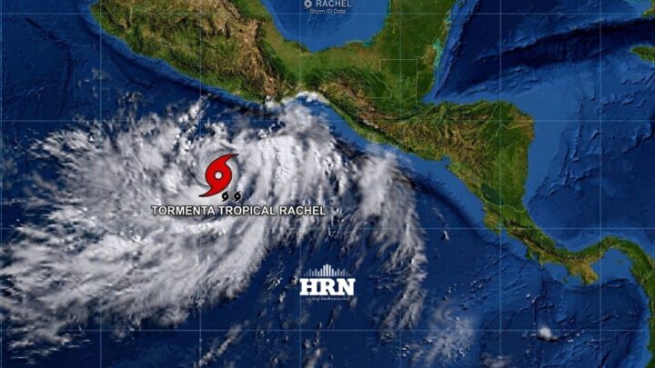 Imagen satelital recreada de la tormenta tropical Rachel en el Pacífico