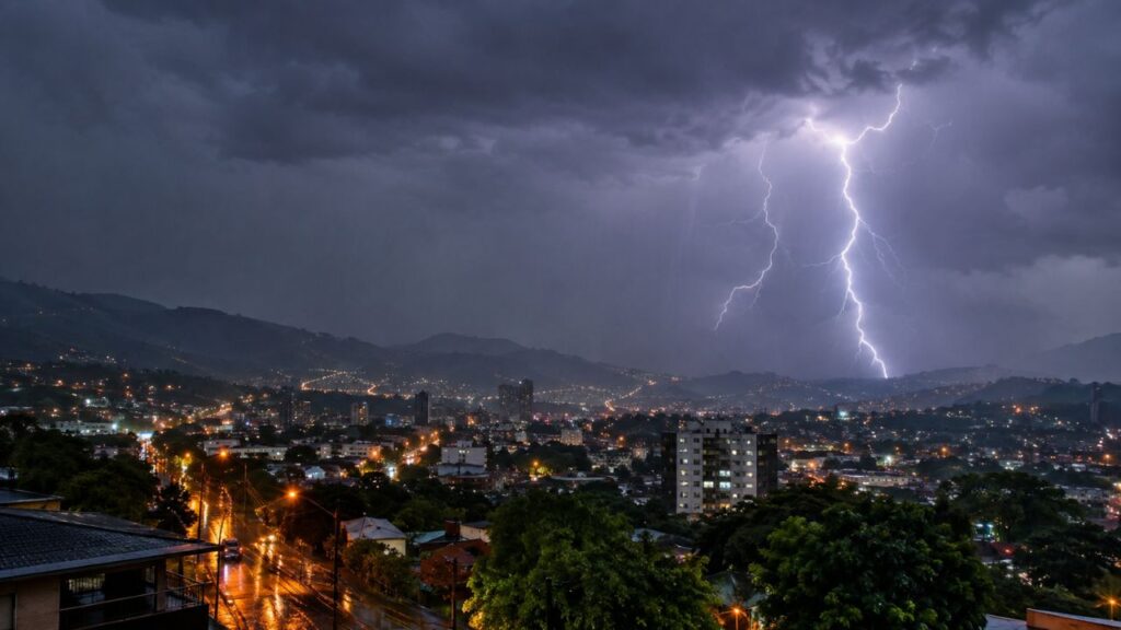 Lluvia intensa en una carretera de Honduras durante la alerta verde de Copeco