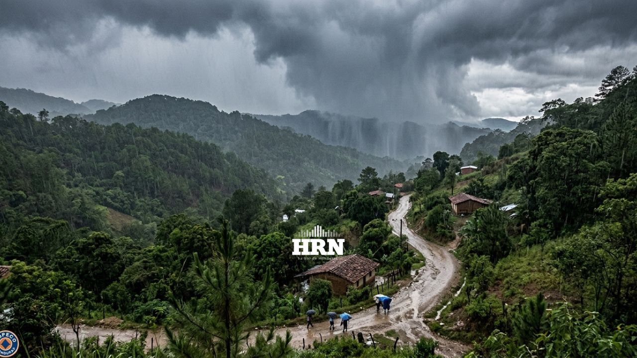 Mapa meteorológico de Honduras con pronóstico de lluvias intensas por dos vaguadas
