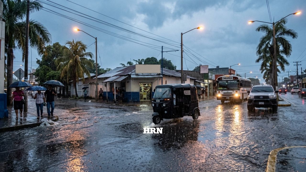 Mapa meteorológico de Honduras con regiones donde se esperan lluvias por una vaguada este martes