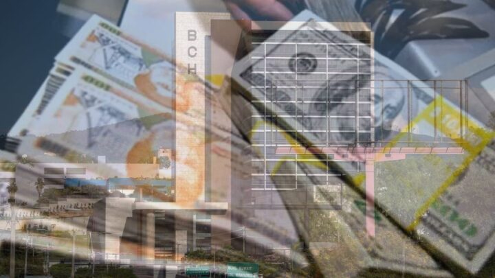 Billetes y gráfico sobre el crecimiento de las remesas recibidas por Honduras en 2026