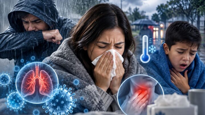 Persona protegida de la lluvia durante cambios de clima en Honduras